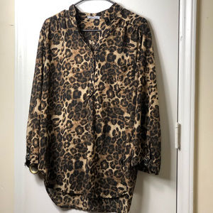 Oversized Leopard Print Long Sleeve Shirt/Blouse
